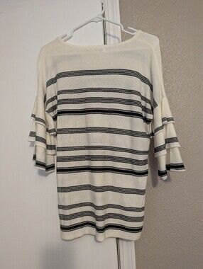 Black And Cream Ruffled Sleeve Calvin Klein Women's Blouse SM